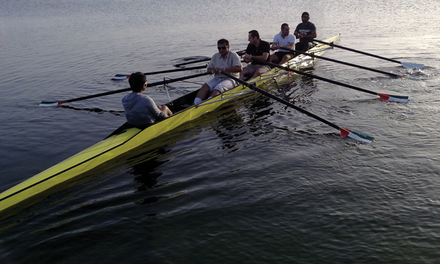 rowing shoes in boat