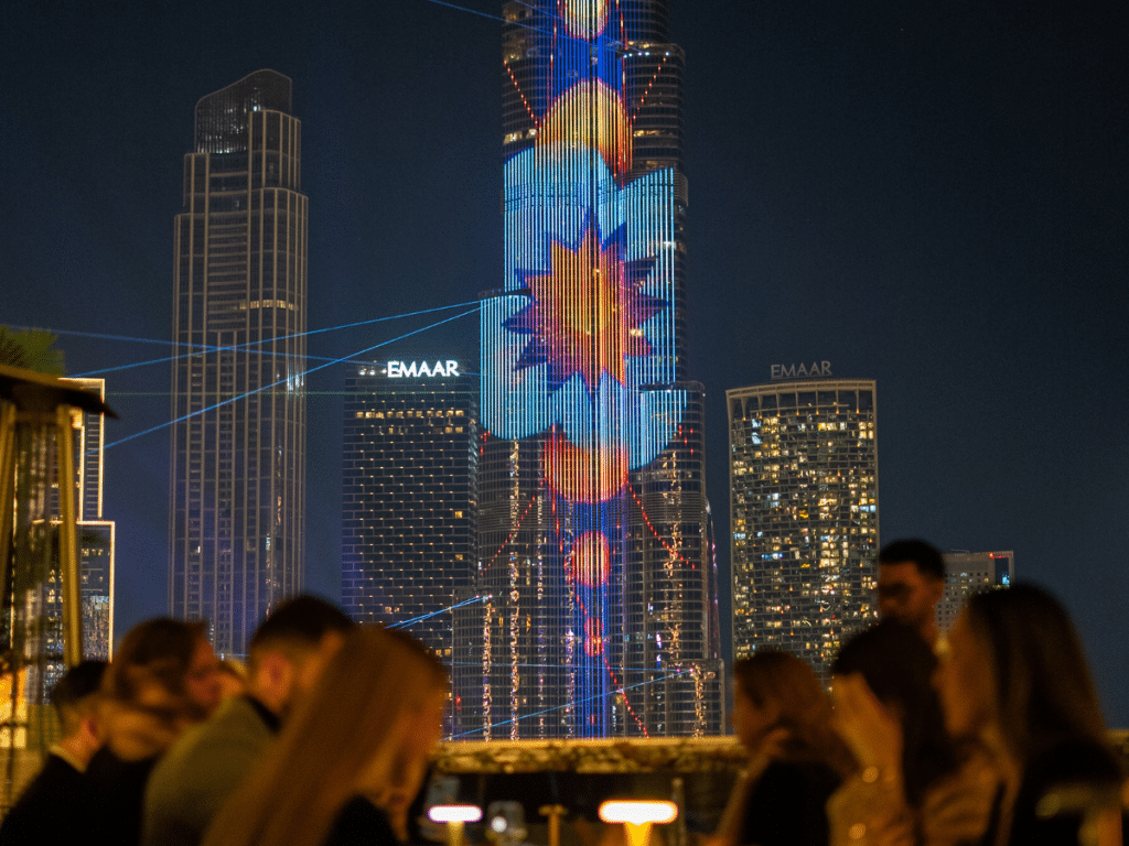 August in Downtown Dubai has a great view of the Dubai skyline